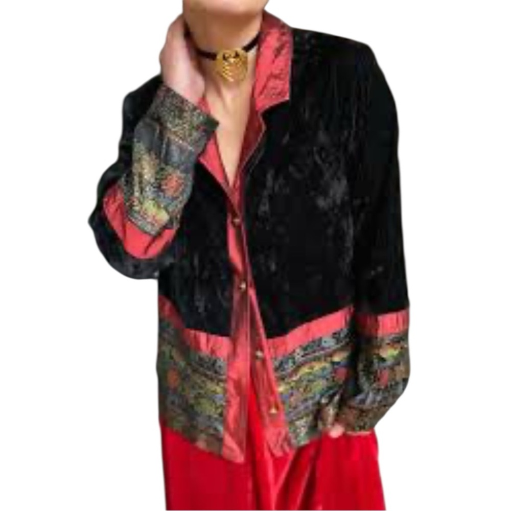 COLDWATER CREEK Velvet Tapestry Jacket in Black/Red/Gold Size Medium